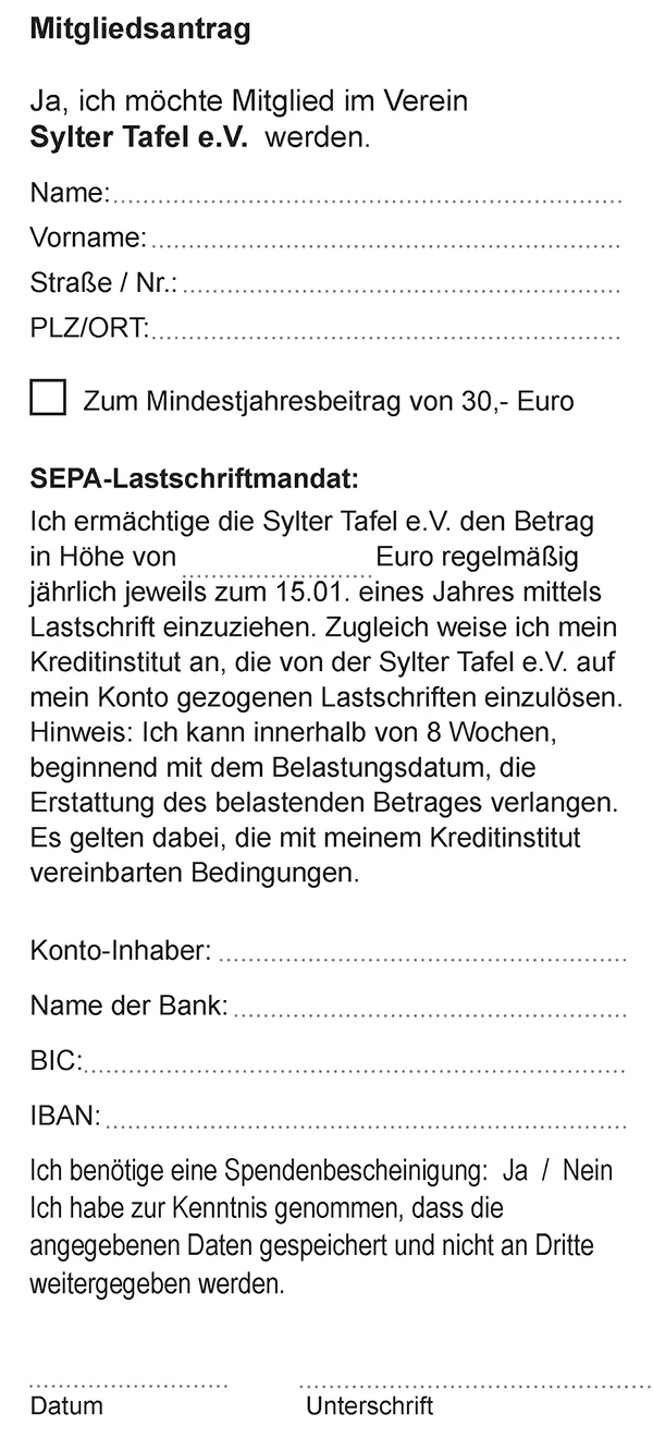 Mitgliedsantrag der Sylter Tafel